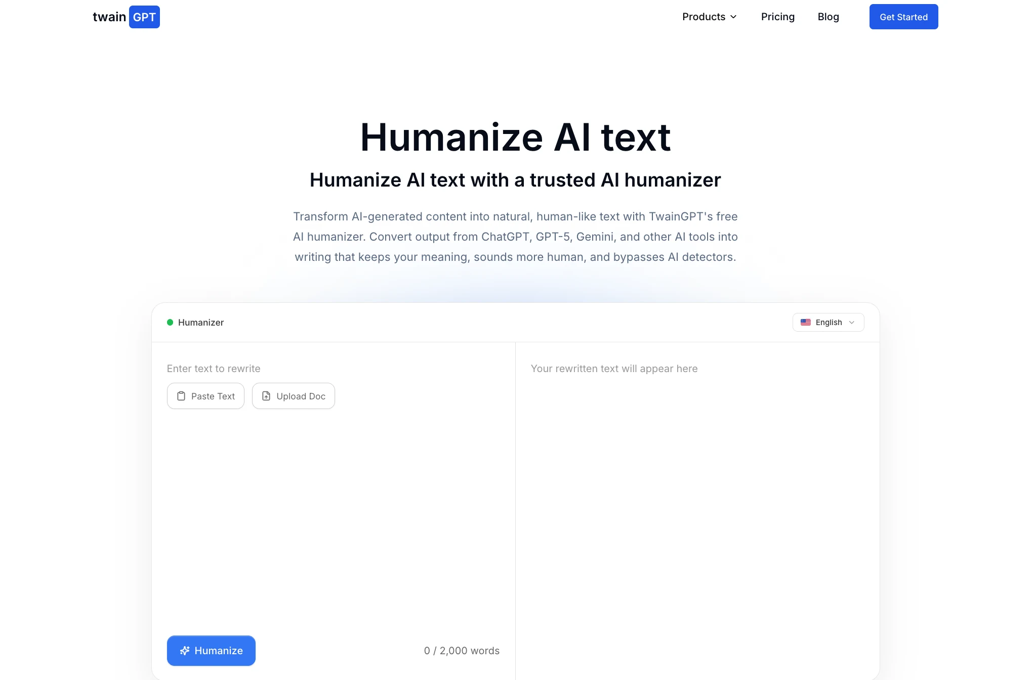 Humanize AI text with TwainGPT