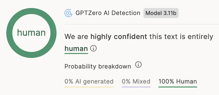 GPTZero detecting TwainGPT as 0% AI
