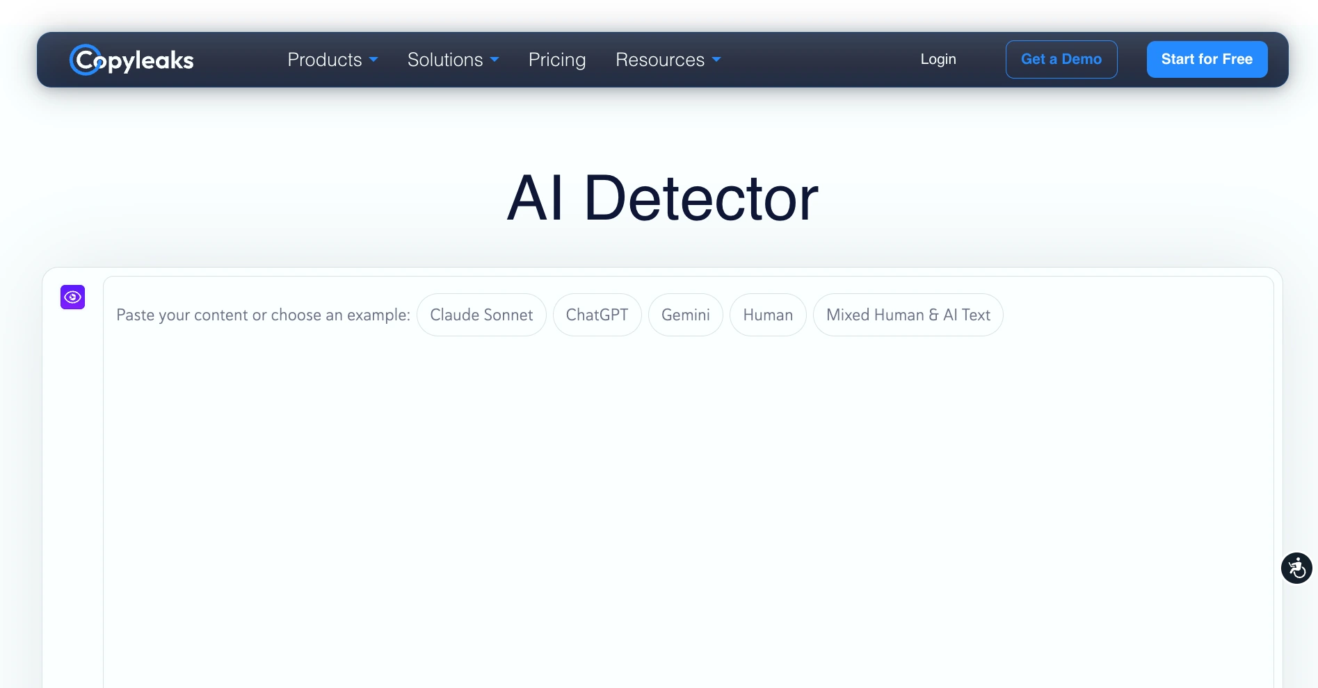 Copyleaks AI detector landing page