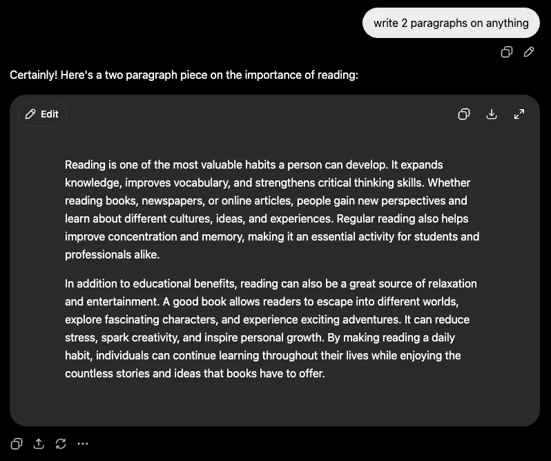 ChatGPT writing sample about reading