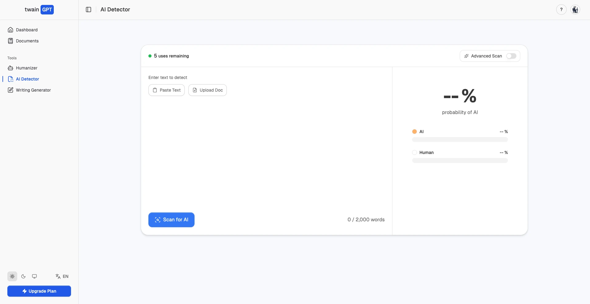 TwainGPT AI detector
