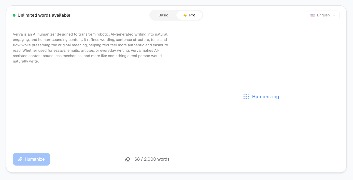 Verva AI humanizer rewriting AI-generated text