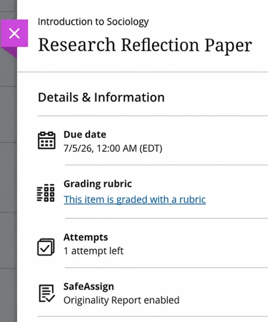 SafeAssign enabled on a Blackboard assignment submission page