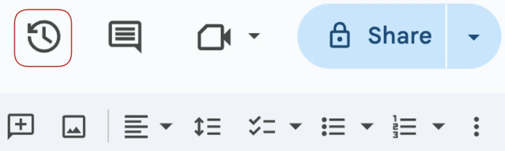 Google Docs version history button
