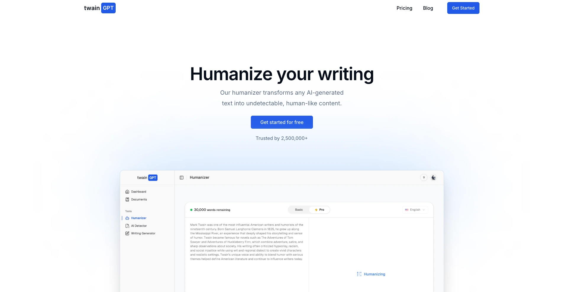 TwainGPT humanizer homepage