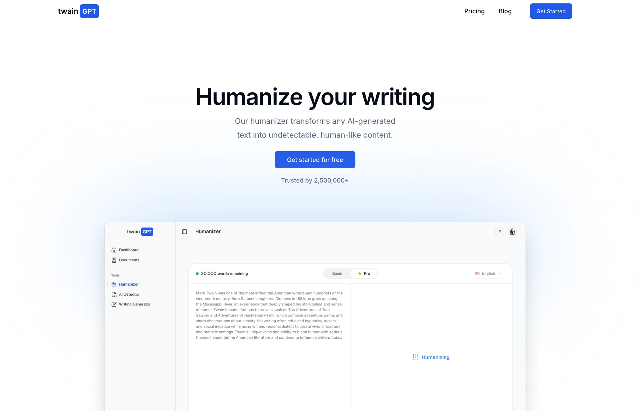 TwainGPT humanizer homepage
