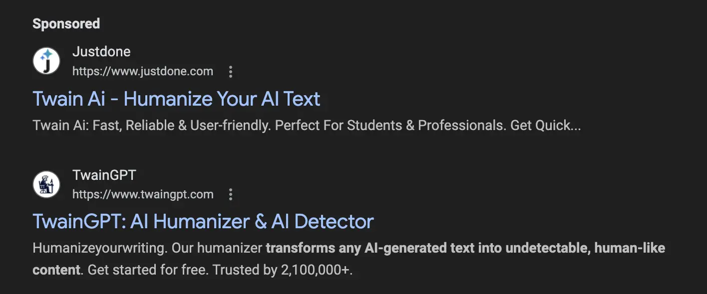 JustDone misleading ad example