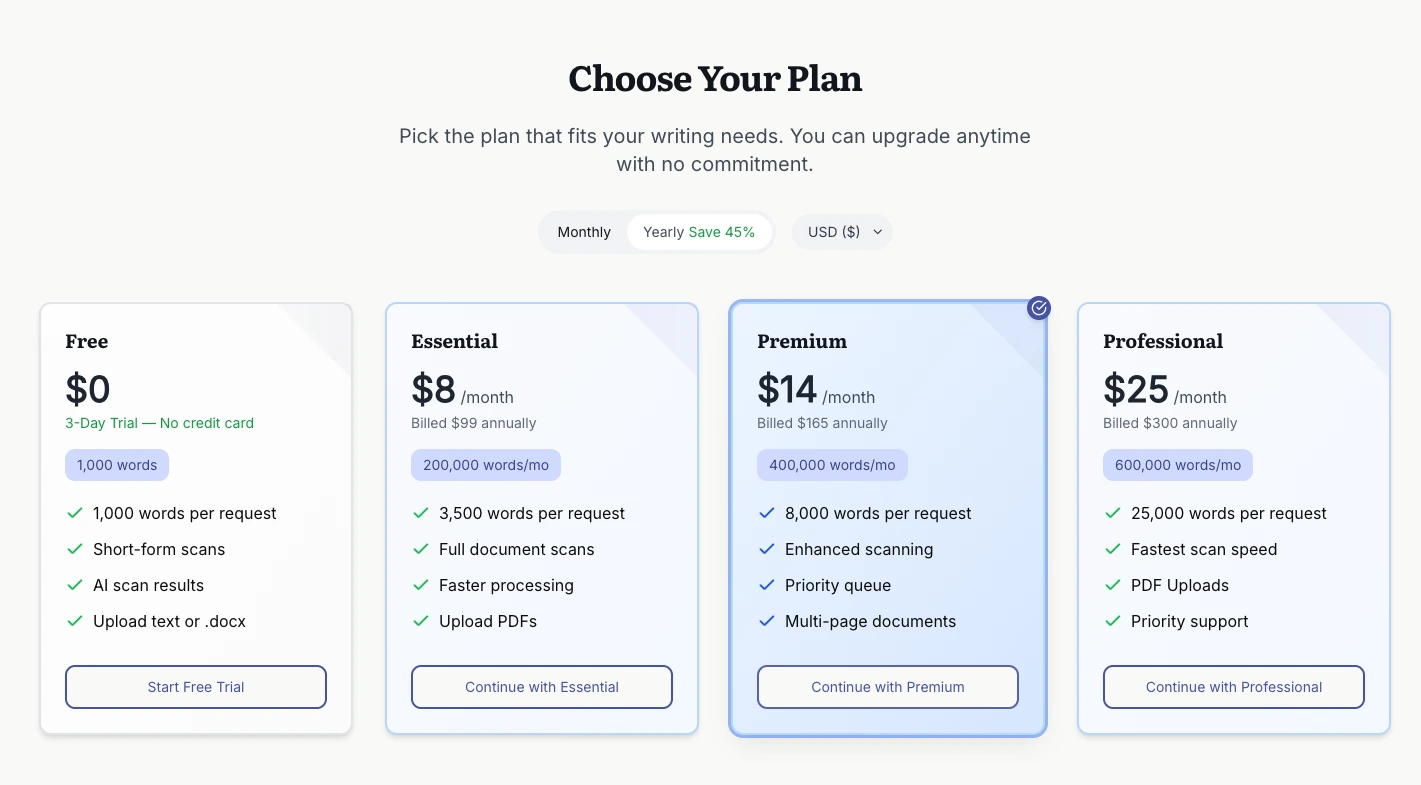 Proofademic annual pricing