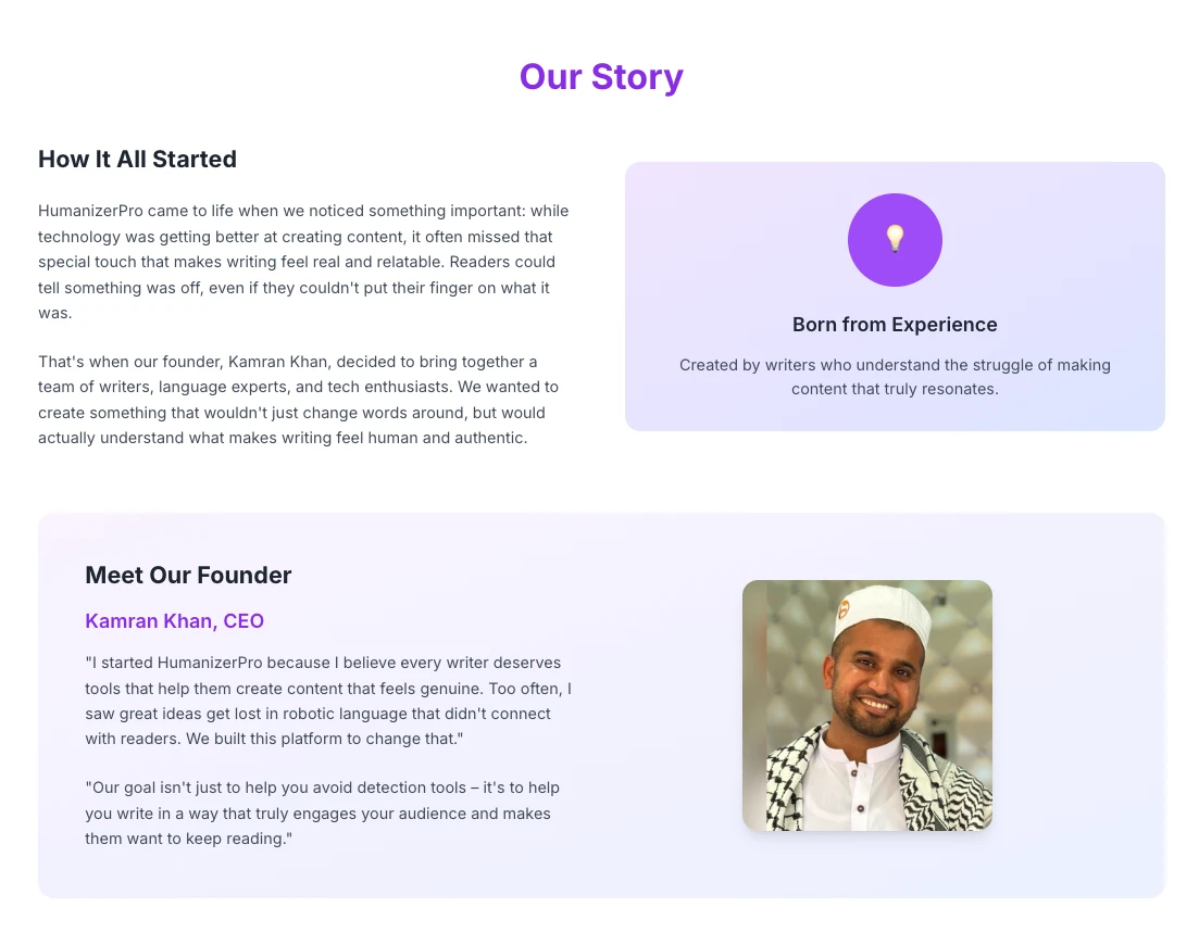 HumanizerPro founder section