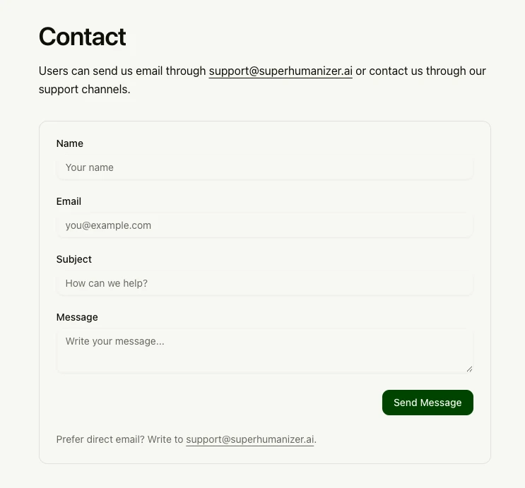 SuperHumanizer contact page