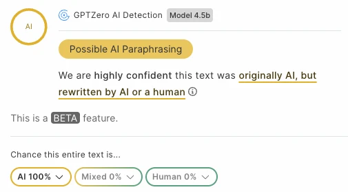 SuperHumanizer GPTZero result