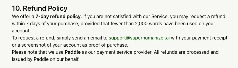 SuperHumanizer refund policy