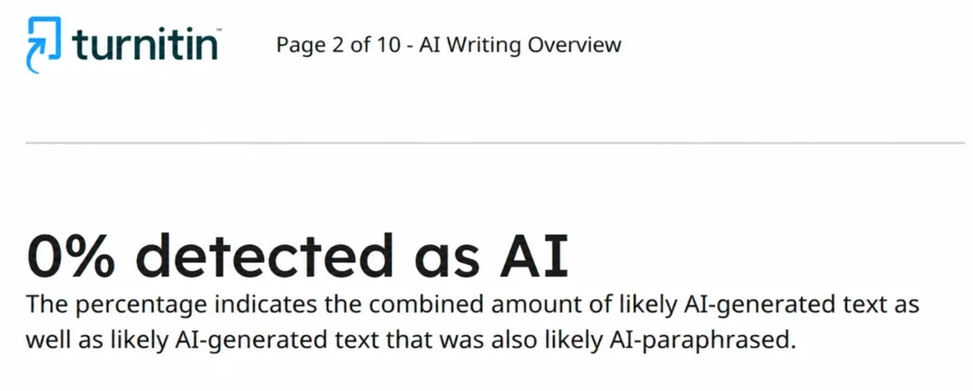 Turnitin 0 percent AI report