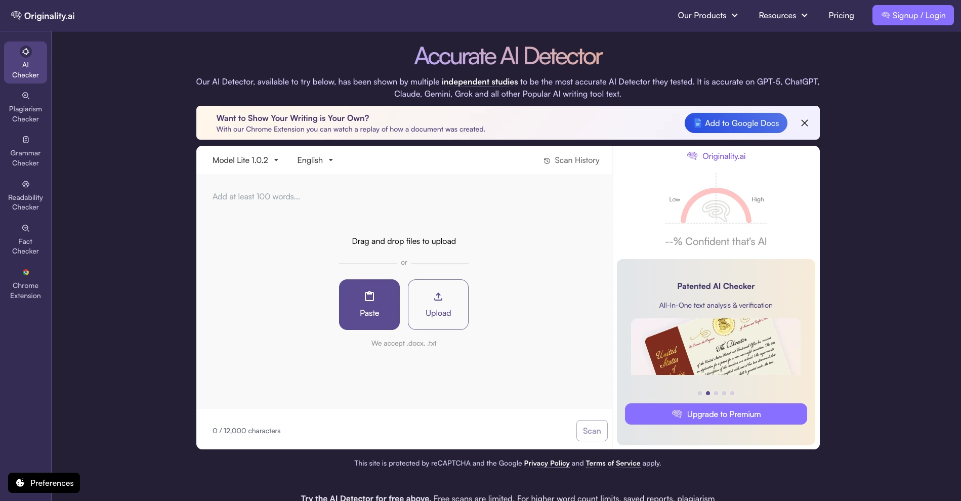 Originality.ai AI detector